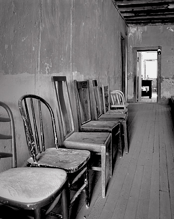 Chairs. Shakespeare, New Mexico. Black and white photograph
