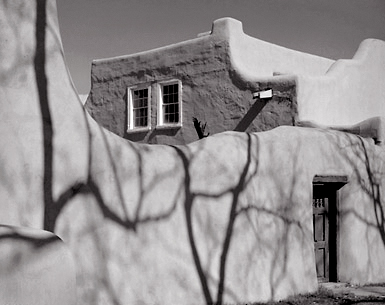 Shadows and Wall, Santa Fe, New Mexico. Black and white photograph
