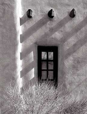 Window and Shadows, Santa Fe, New Mexico. Black and white photograph