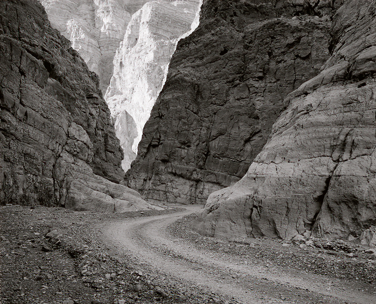 Road, Titus Canyon. Death Valley, CA. Black and white photograph