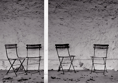 Chairs, Fredericksburg. TX. Black and white photograph