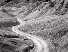 Road, 20 Mule Team Canyon. Death Valley. Black and white photograph