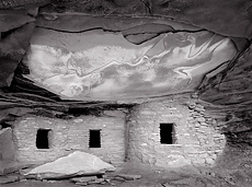 Ruin, Cedar Mesa, 2. Utah. Black and white photograph